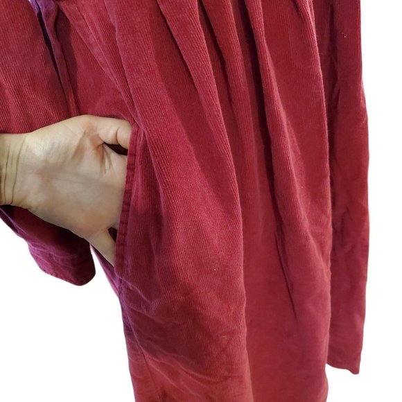Vintage 90s Dark Red Corduroy Modest Babydoll Midi Shirt Dress Pockets 6 8 - Picture 4 of 10